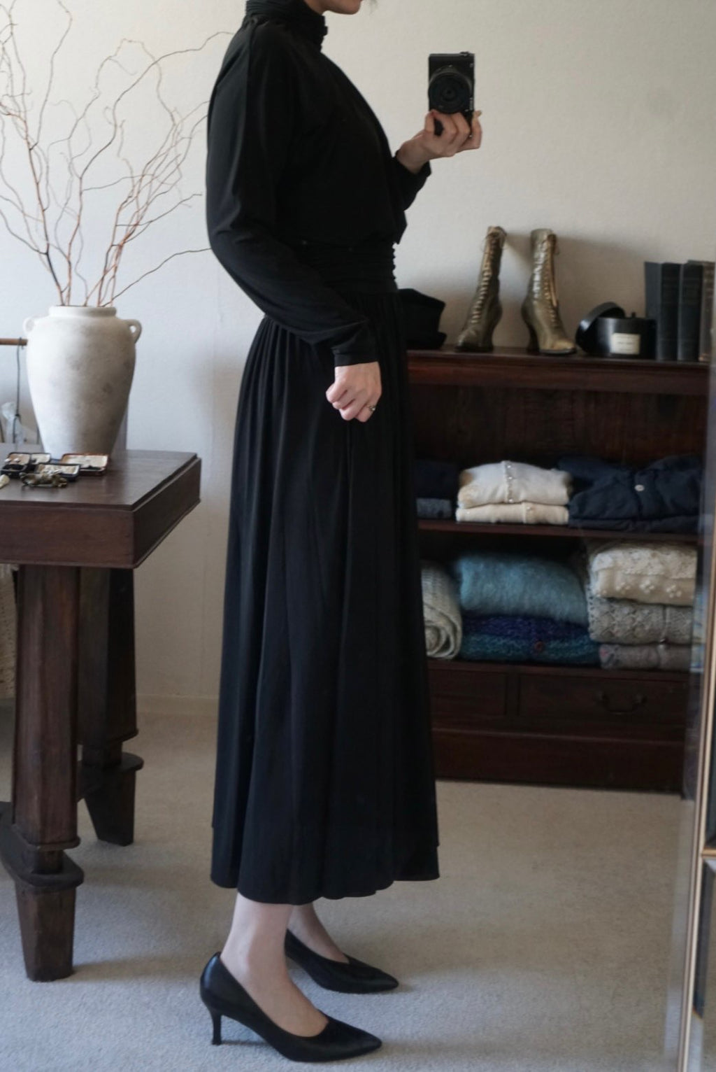 1980's Black High Neck Dress