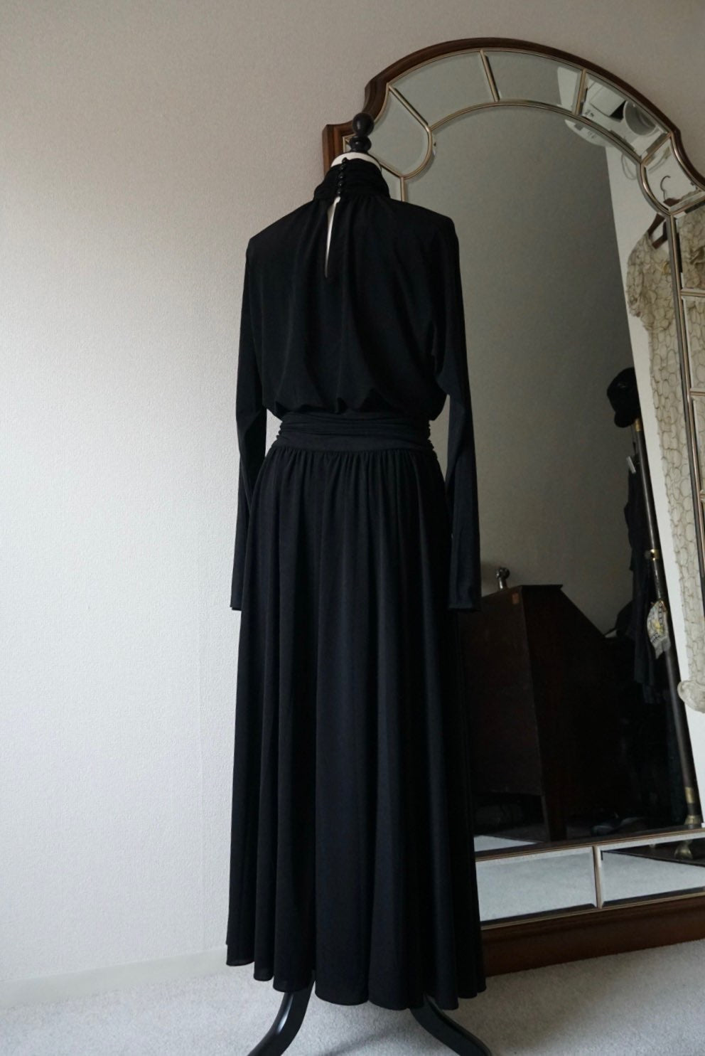 1980's Black High Neck Dress