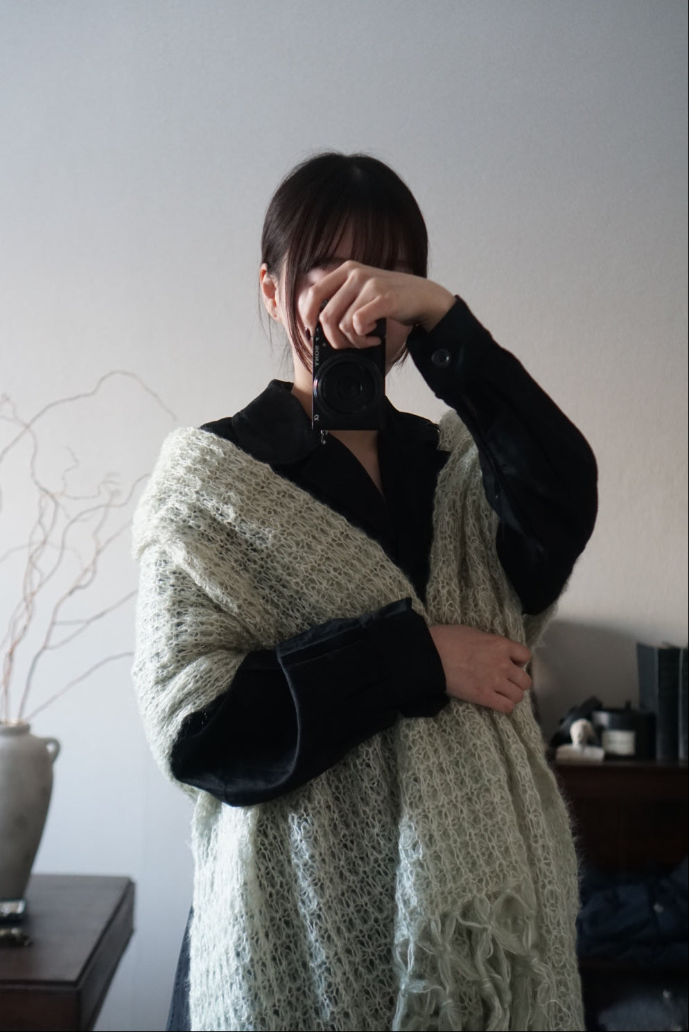 1960's Mint Green Mohair Big Scarf