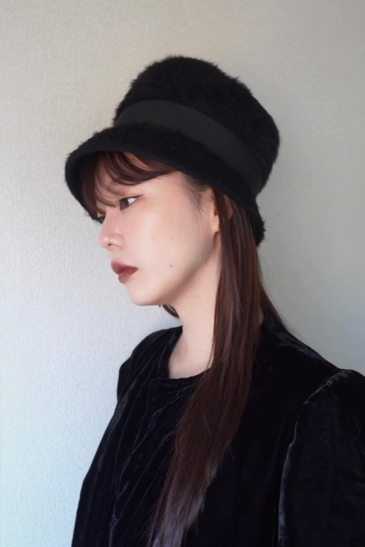 1960’s Black Fuzzy Felt Hat with Wide Ribbon