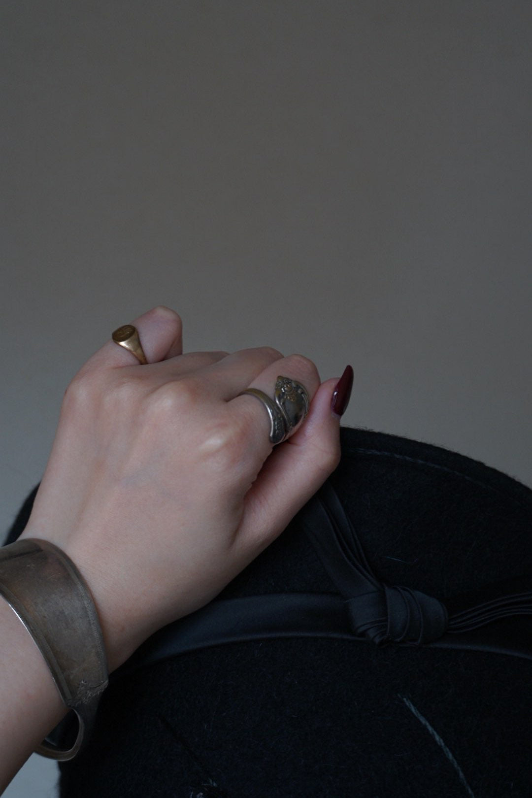 1930's Silver Initial”A” Floral Spoon ring