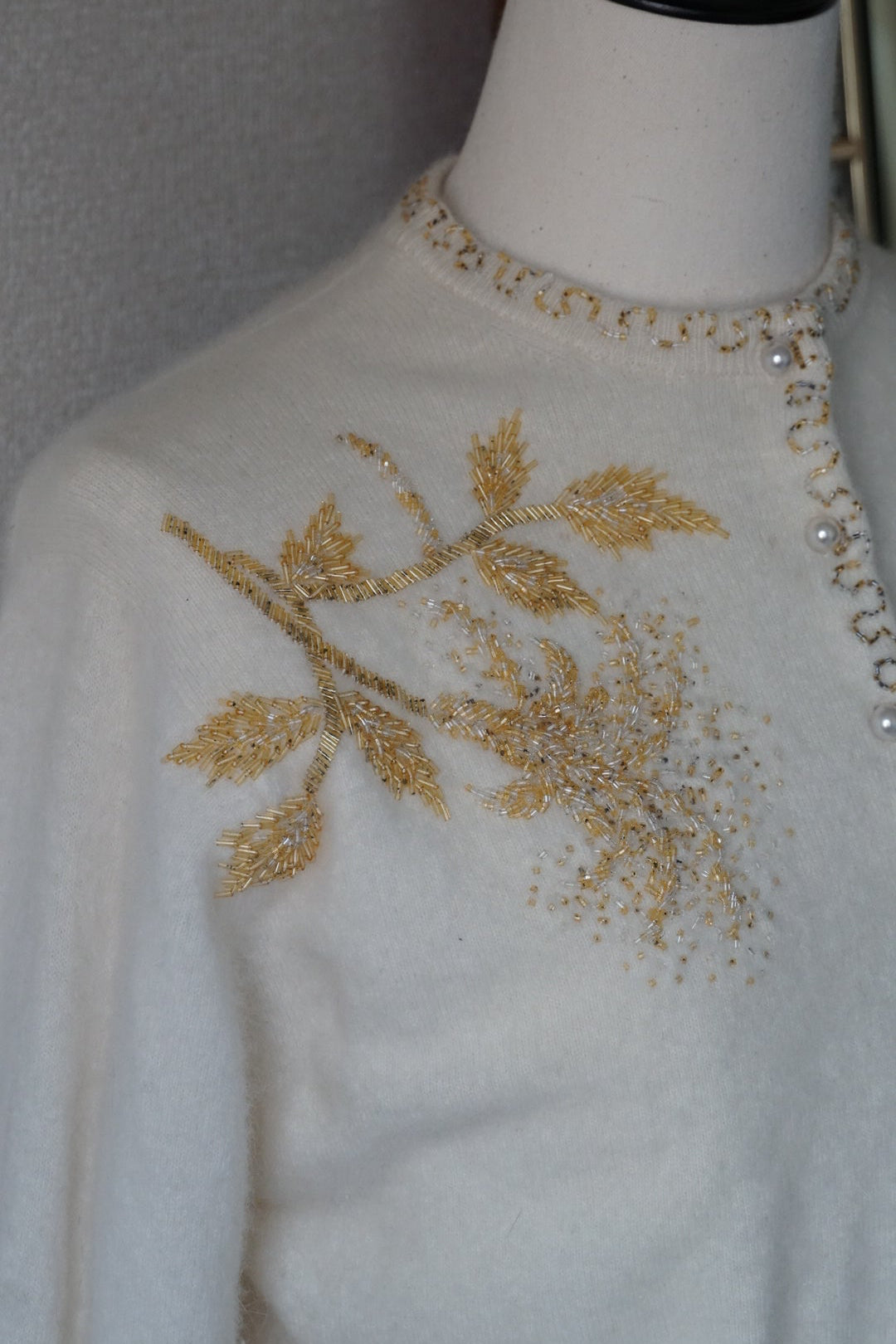 1950's Ivory Beaded Cardigan