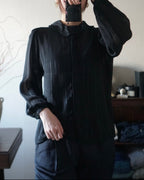 1980's Sheer Black Ruffled Collar Blouse