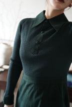1970's Rib Knit×Suede Dress