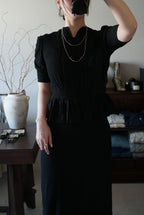 1940's Black Gathered Medium Dress