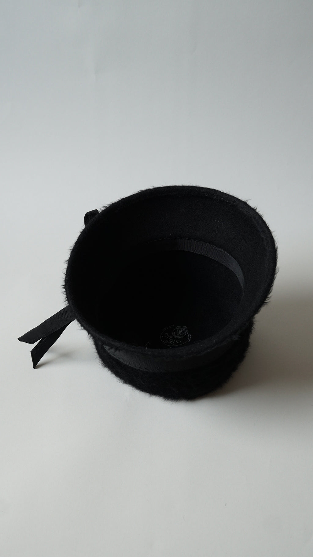 1960’s Black Fuzzy Felt Hat with Wide Ribbon