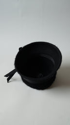 1960’s Black Fuzzy Felt Hat with Wide Ribbon