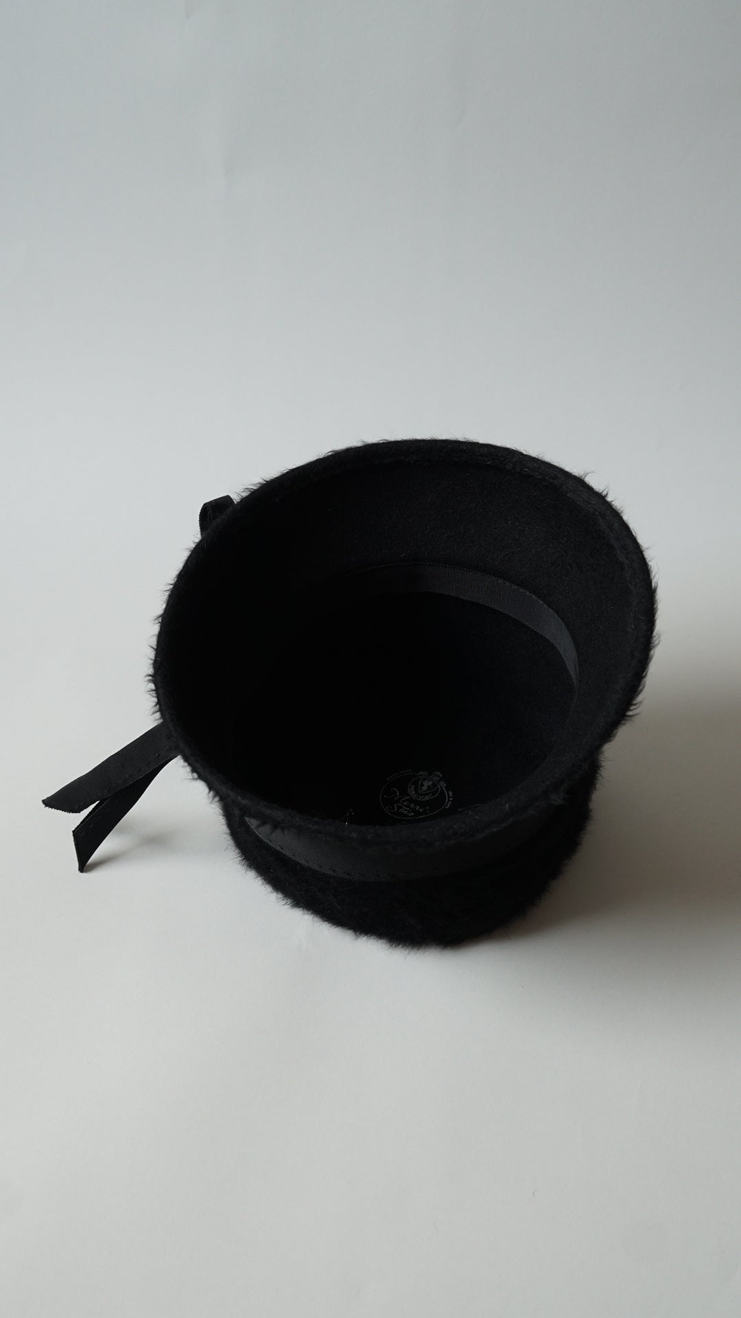 1960’s Black Fuzzy Felt Hat with Wide Ribbon