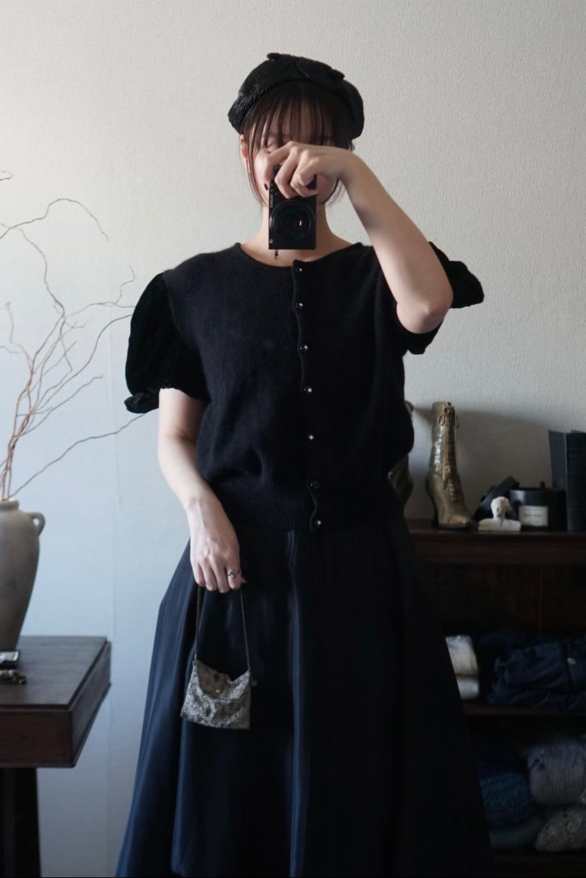 1980's Silk Velvet Puff Sleeve Cardigan