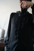1980's Sheer Black Ruffled Collar Blouse