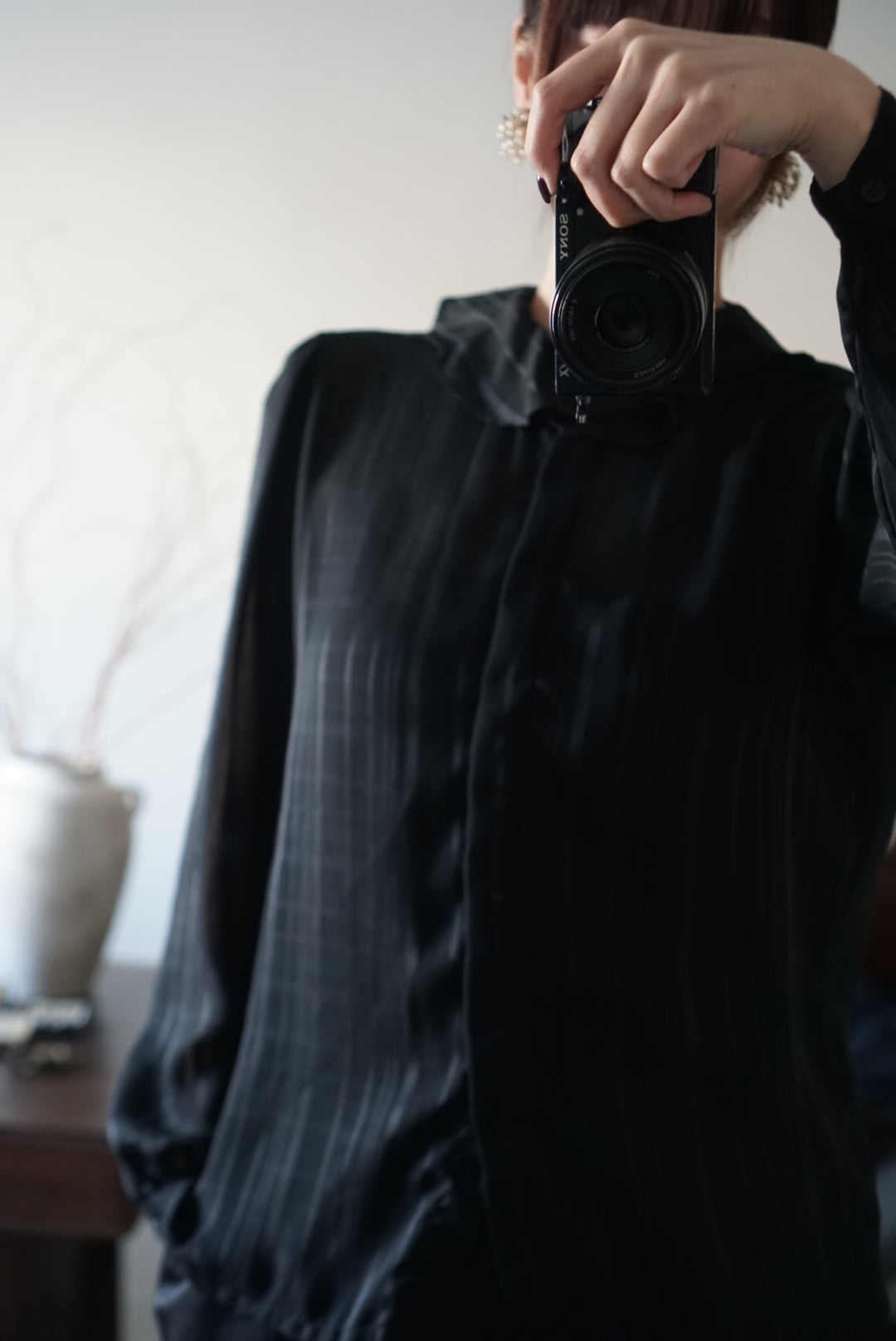 1980's Sheer Black Ruffled Collar Blouse