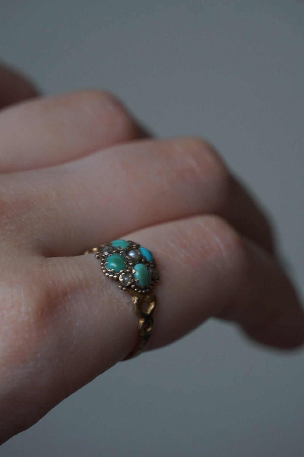 1864-65 Turquoise×Pearl×White Garnet Ring