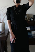 1940's Black Gathered Medium Dress