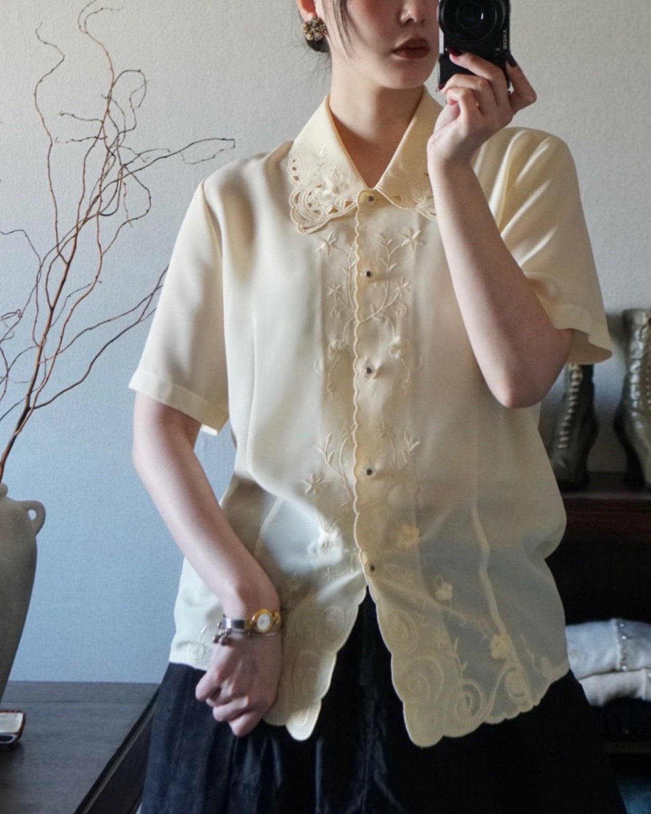 Vintage Flower Embroidery Blouse