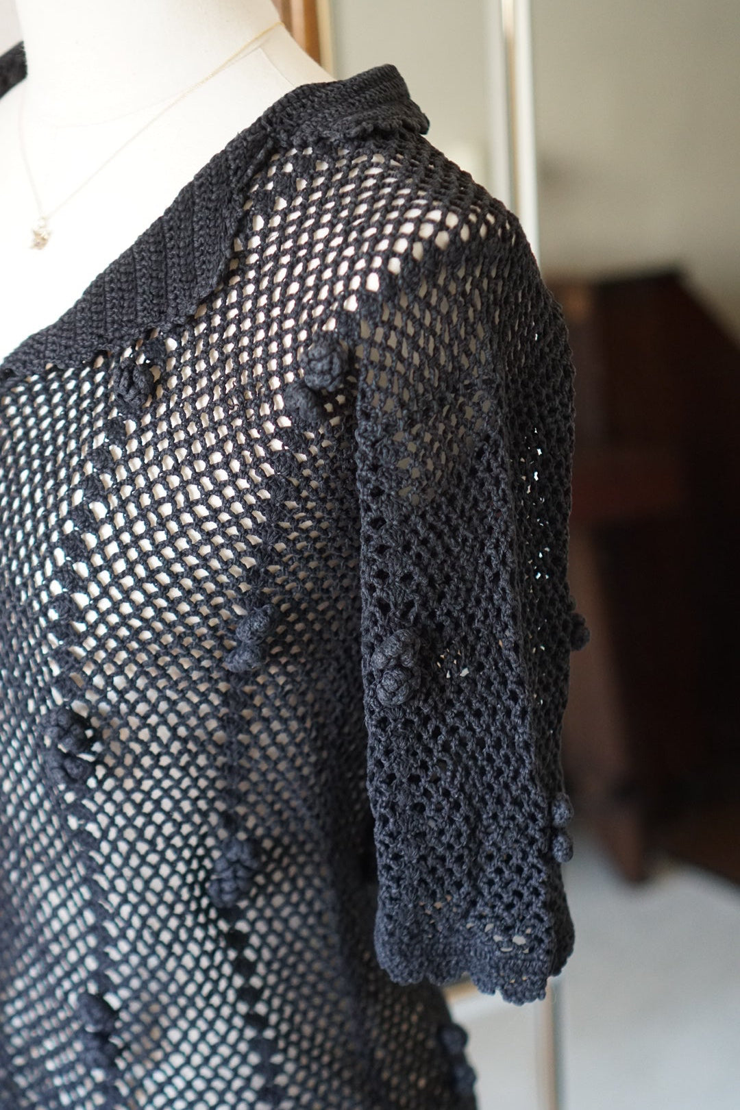 1950's Hand Crocheted Black Blouse