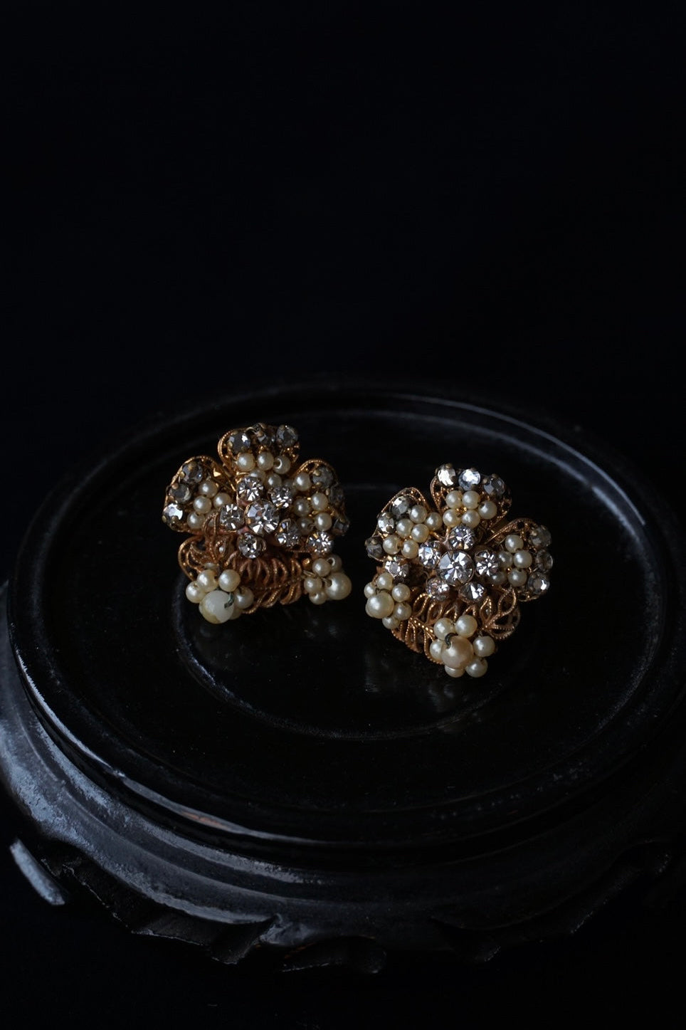 1950’s Original by Robert Rhinestone × Pearl Earrings