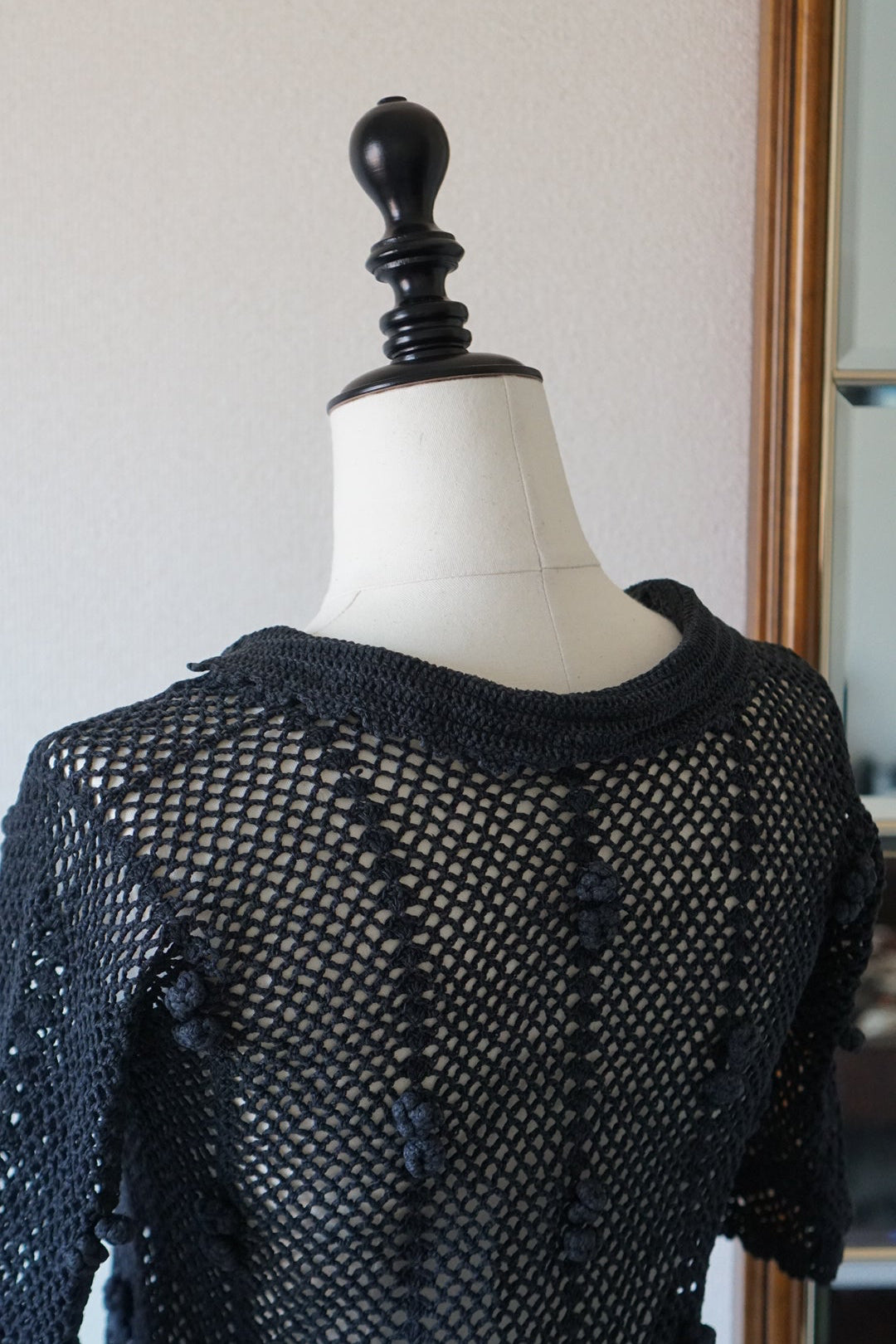 1950's Hand Crocheted Black Blouse