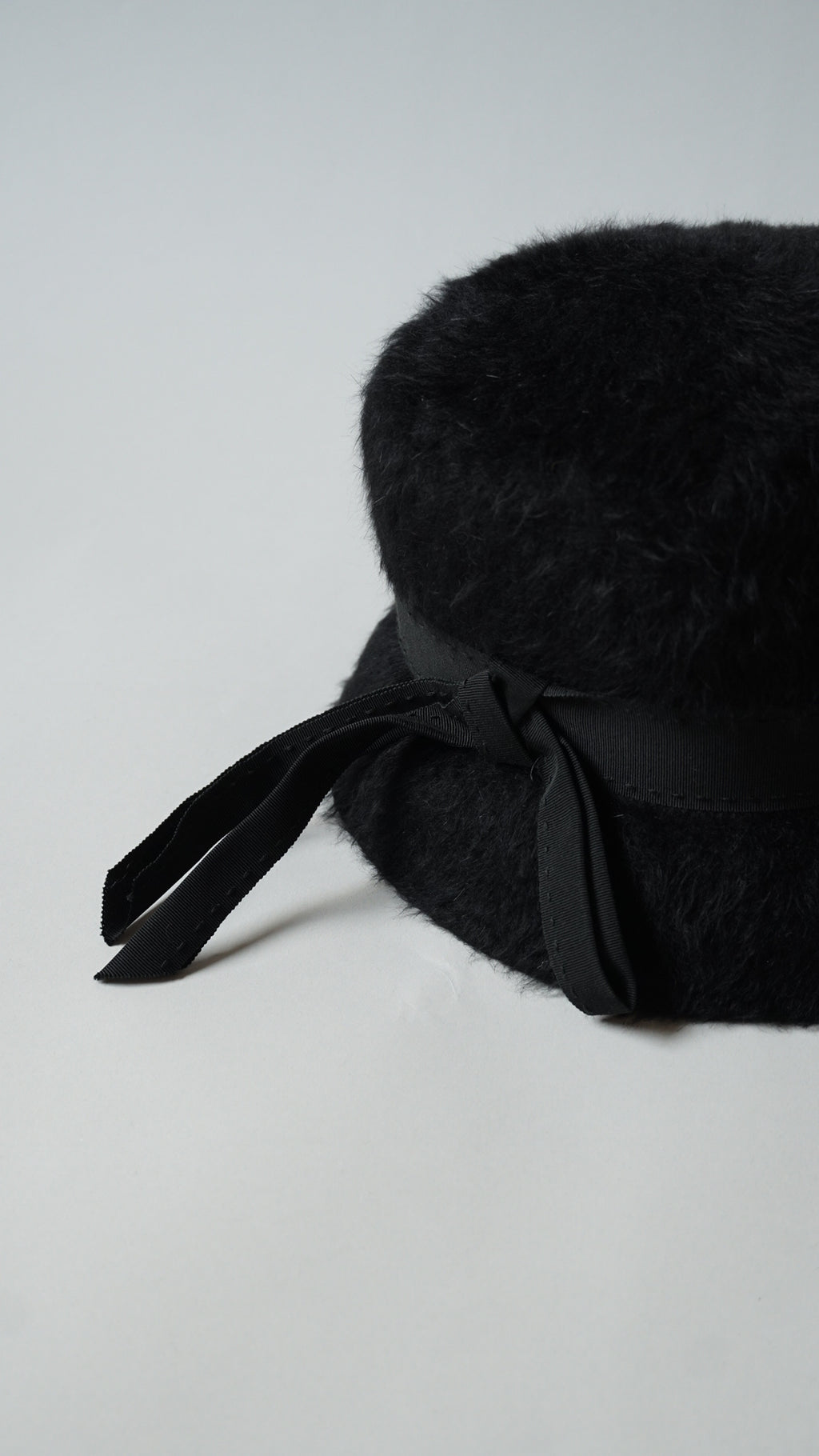 1960’s Black Fuzzy Felt Hat with Wide Ribbon