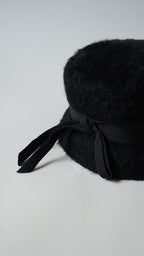 1960’s Black Fuzzy Felt Hat with Wide Ribbon