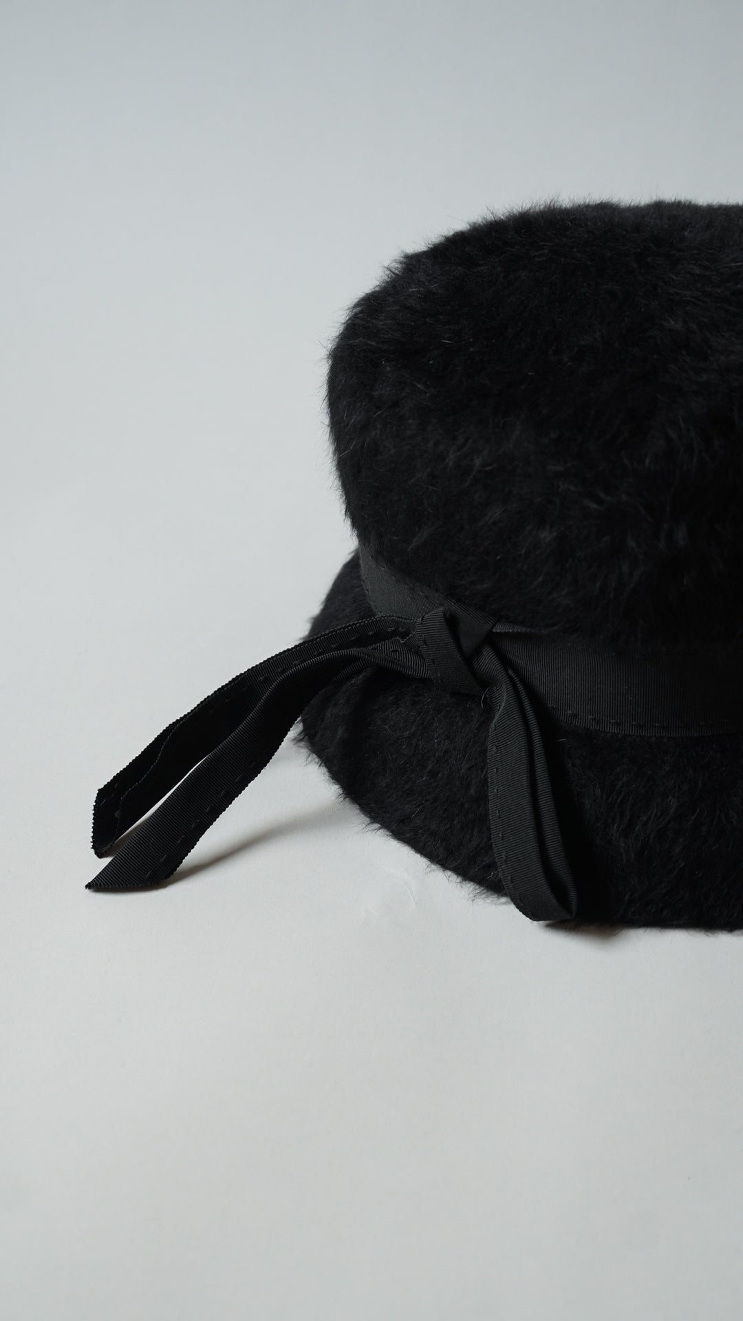 1960’s Black Fuzzy Felt Hat with Wide Ribbon