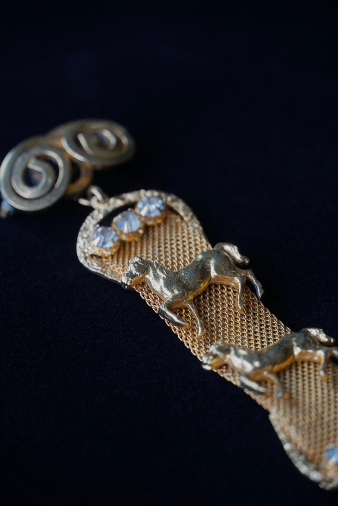 Vintage Gold Mesh Horses Belt Brooch