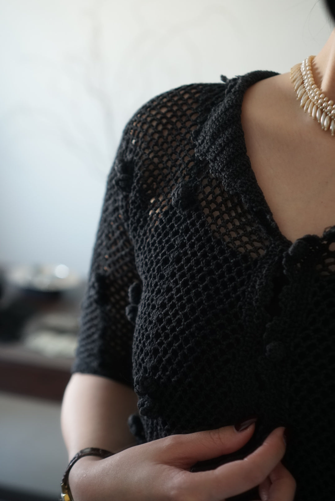 1950's Hand Crocheted Black Blouse