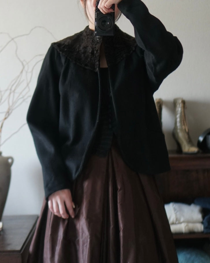 1940's Black Wool×Shearling Lamb Jacket