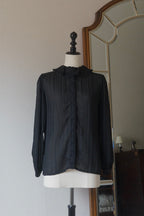 1980's Sheer Black Ruffled Collar Blouse