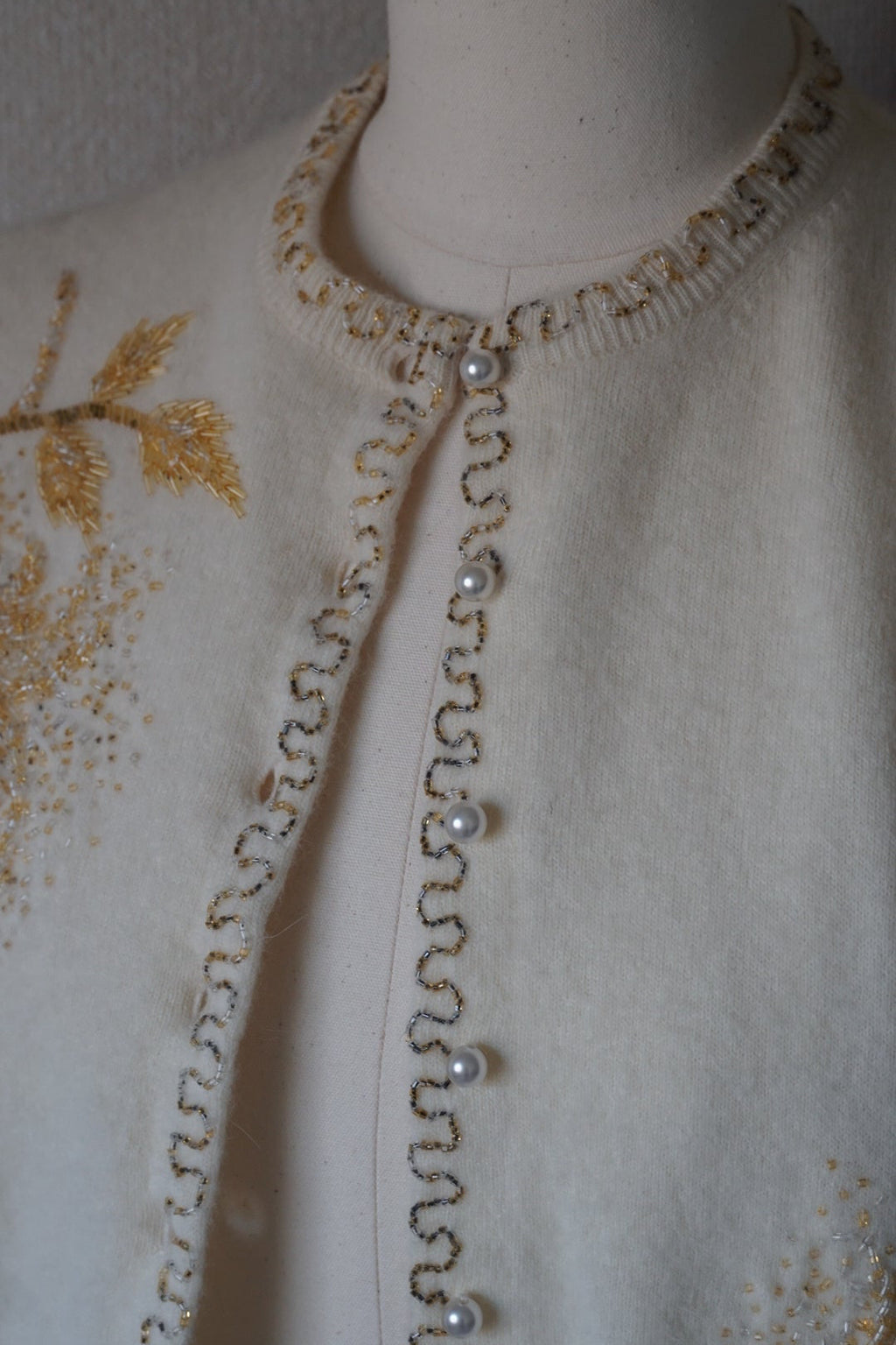 1950's Ivory Beaded Cardigan