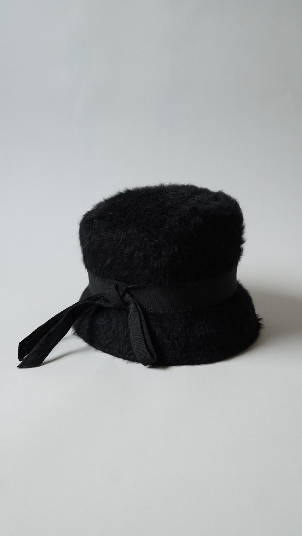 1960’s Black Fuzzy Felt Hat with Wide Ribbon