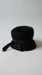 1960’s Black Fuzzy Felt Hat with Wide Ribbon