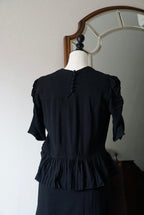 1940's Black Gathered Medium Dress