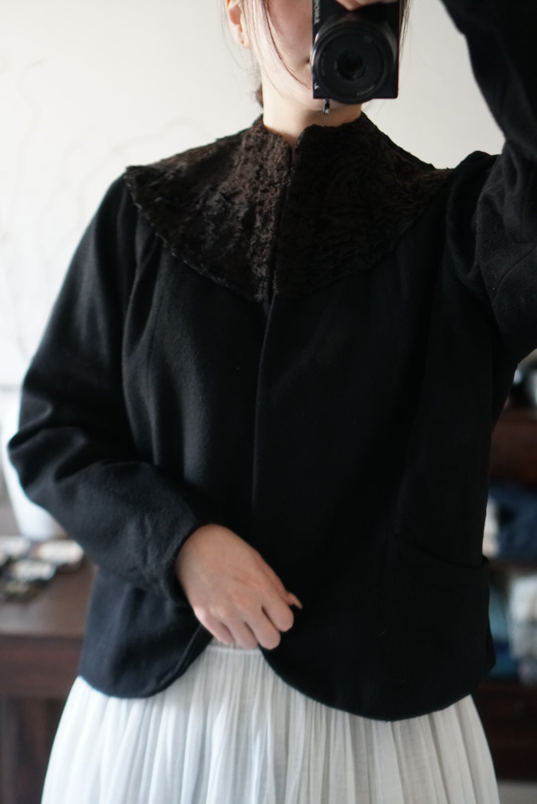 1940's Black Wool×Shearling Lamb Jacket