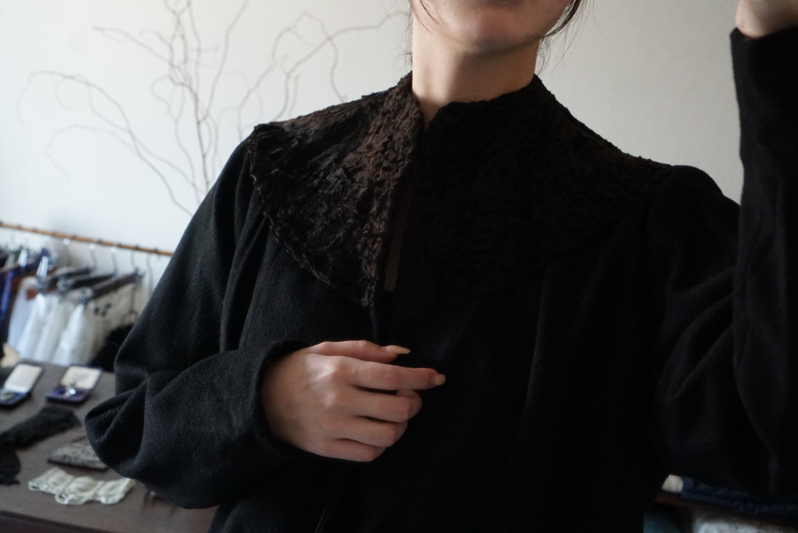 1940's Black Wool×Shearling Lamb Jacket