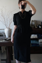 1940's Black Gathered Medium Dress