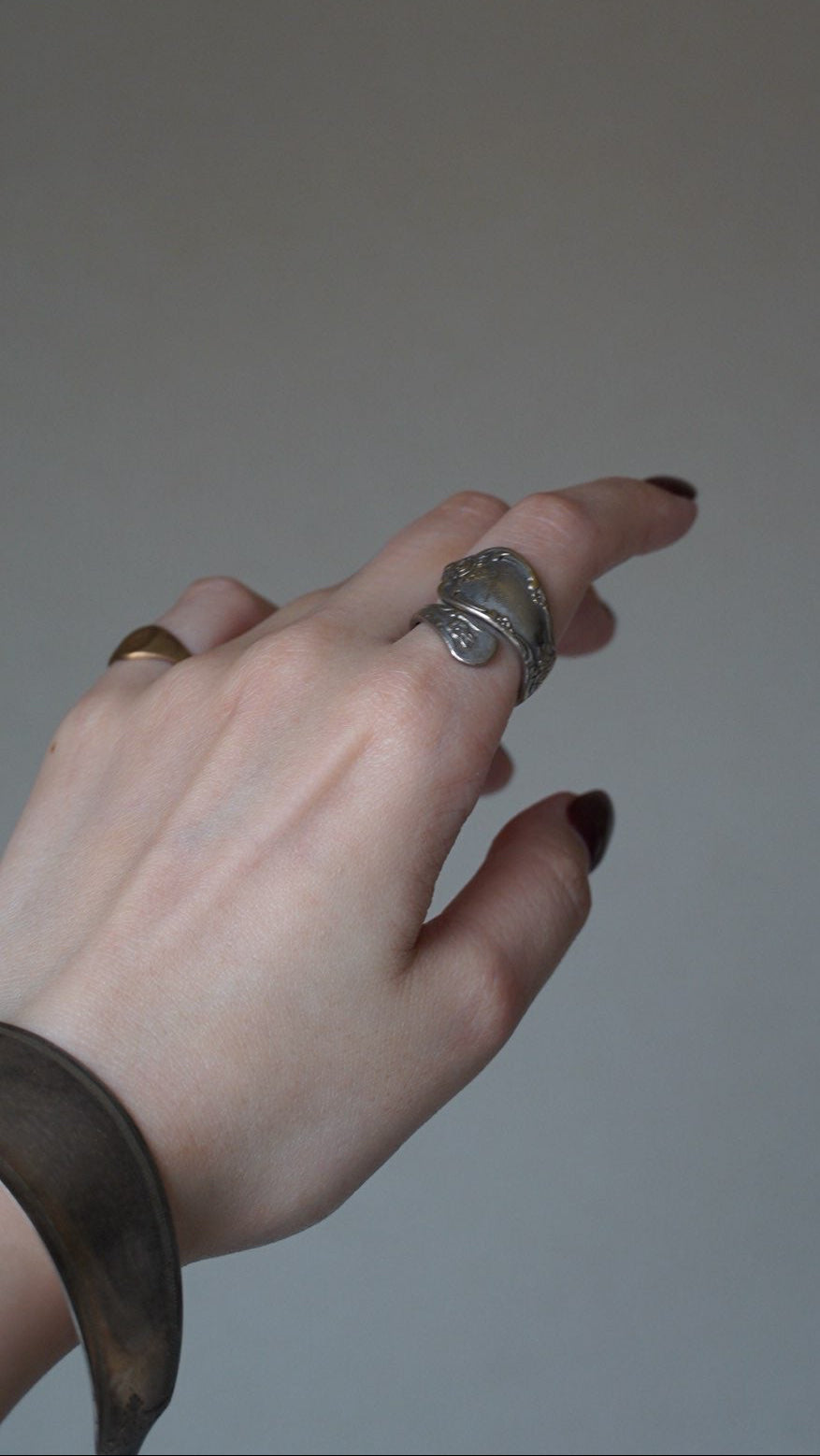 1930's Silver Initial”A” Floral Spoon ring