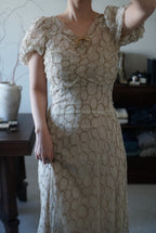 1920’s White×Gold Embroidered Net Maxi Dress