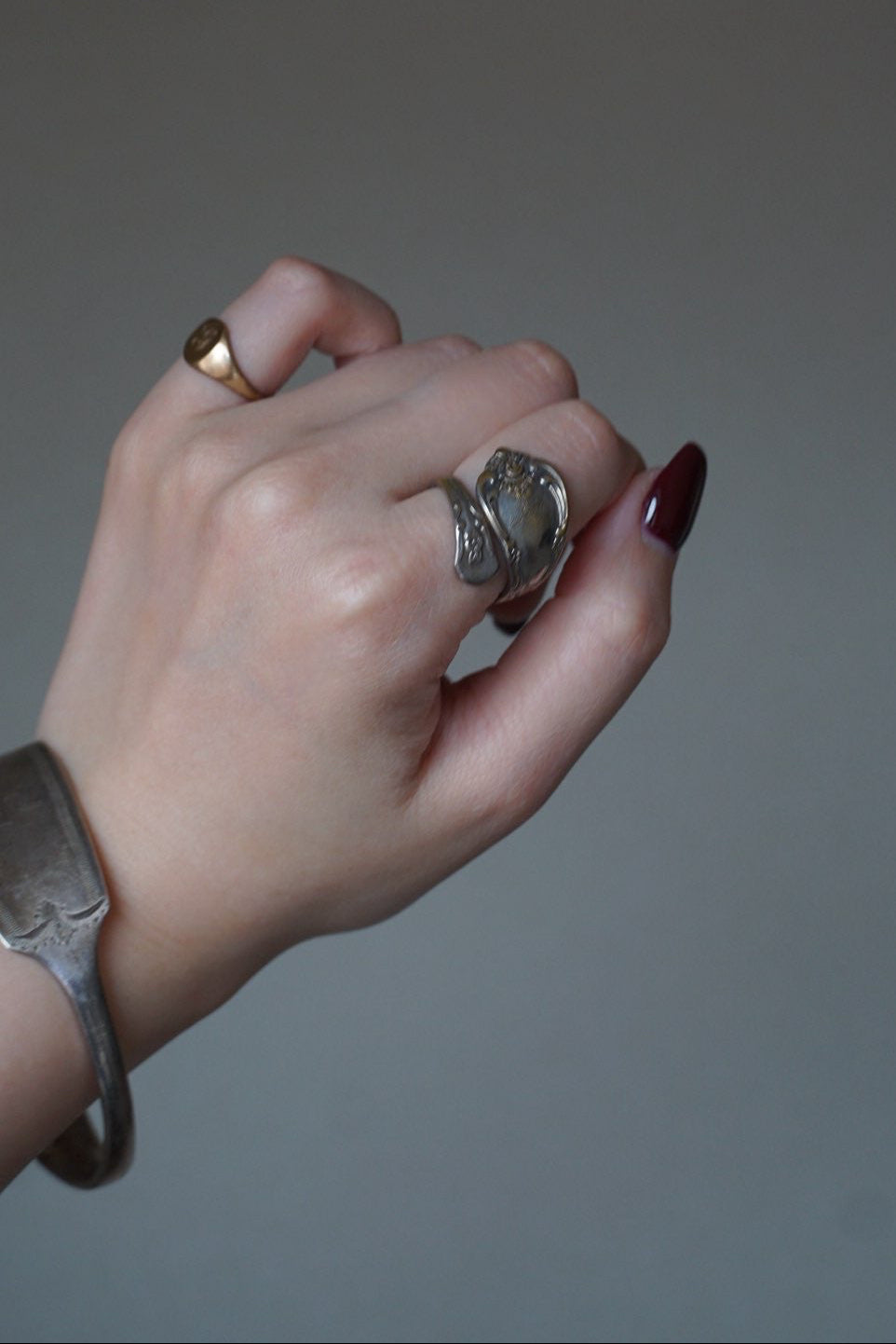 1930's Silver Initial”A” Floral Spoon ring