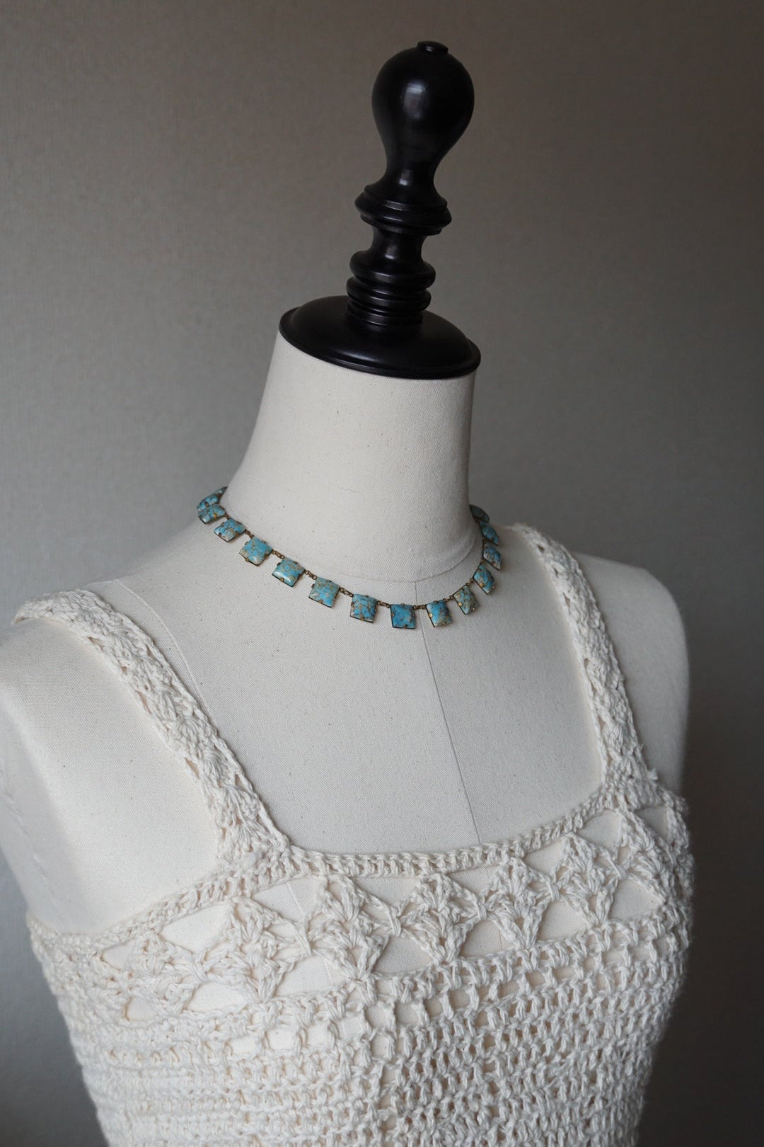 1920's Glass Robins Egg Faux Turquoise Necklace