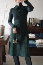 1970's Rib Knit×Suede Dress
