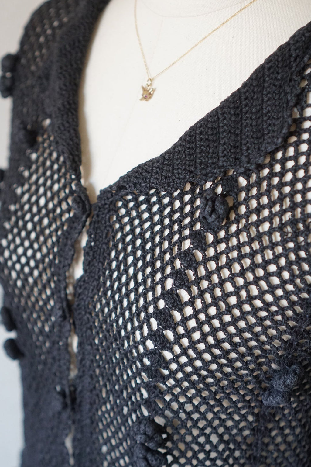 1950's Hand Crocheted Black Blouse
