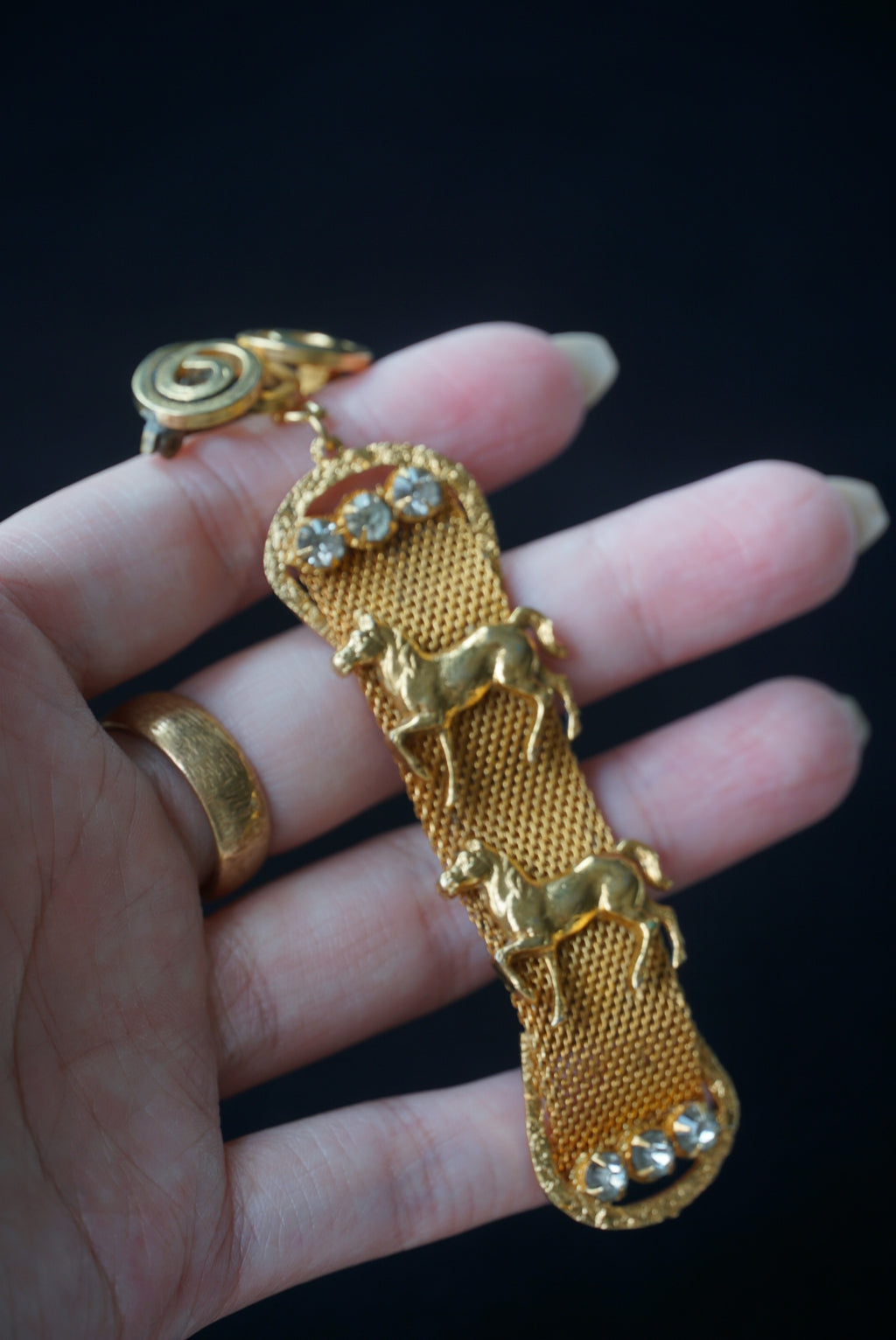 Vintage Gold Mesh Horses Belt Brooch