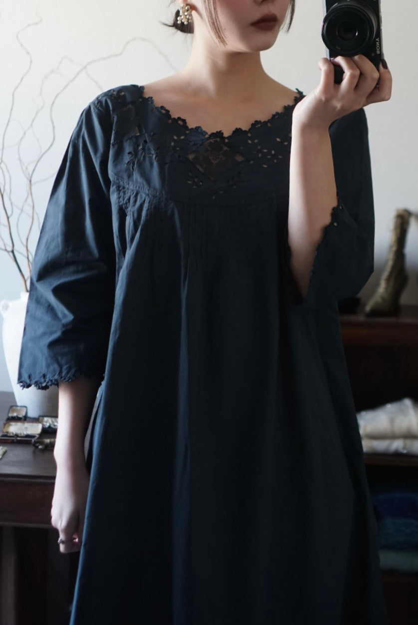 Antique French Cotton Filet lace Long Dress
