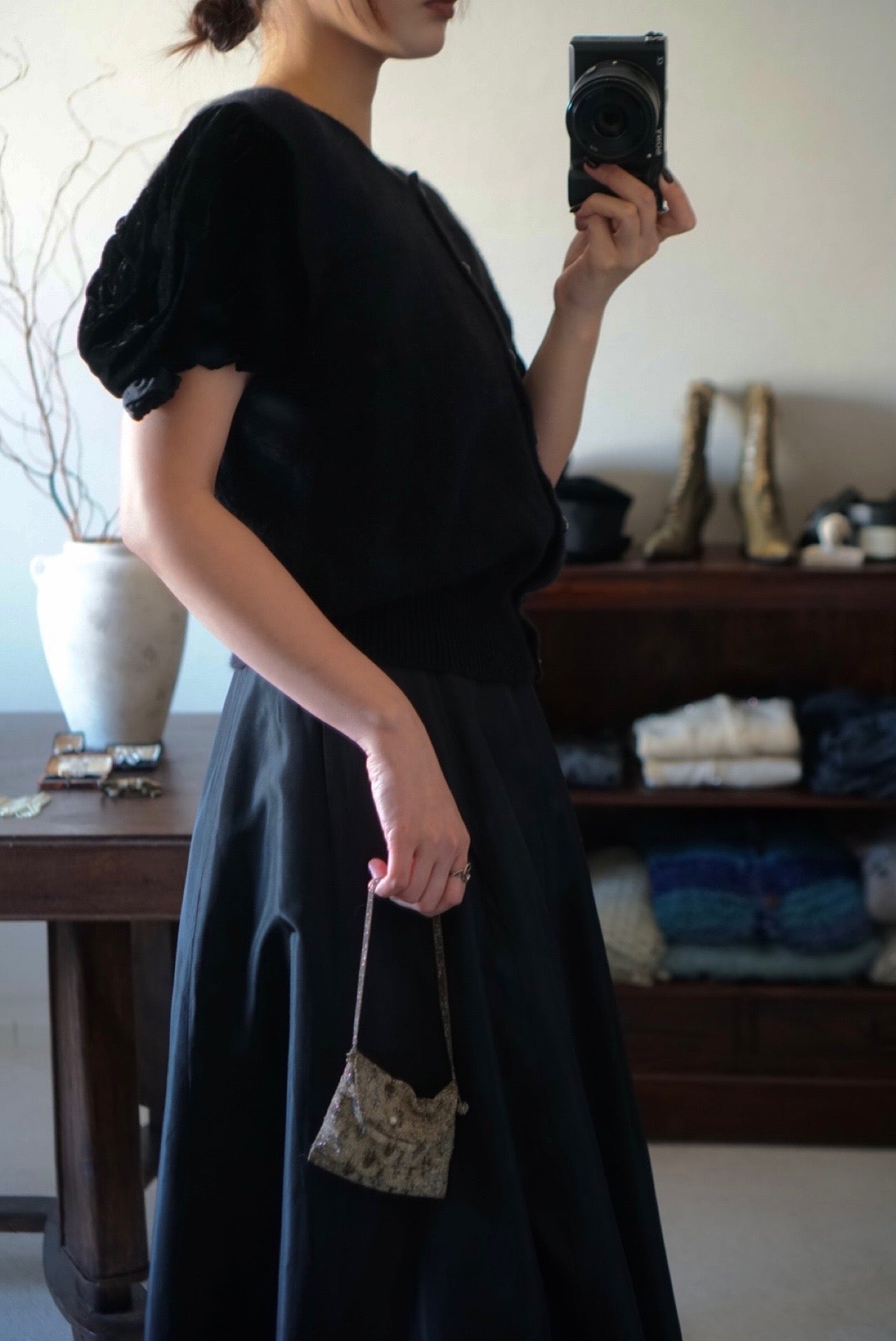 1980's Silk Velvet Puff Sleeve Cardigan