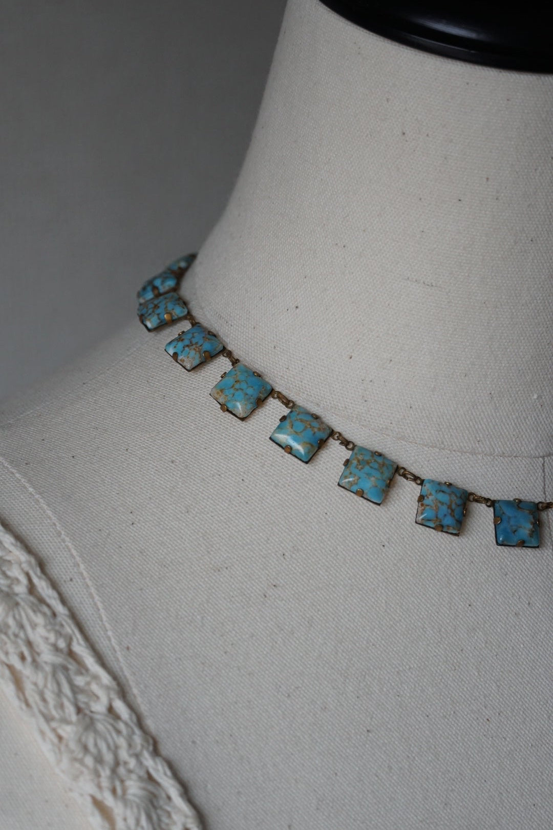 1920's Glass Robins Egg Faux Turquoise Necklace