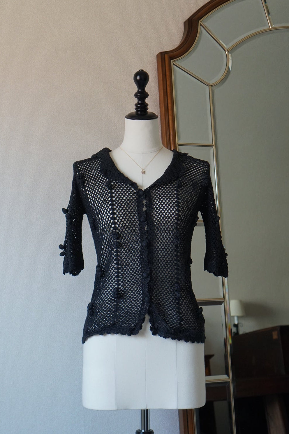 1950's Hand Crocheted Black Blouse