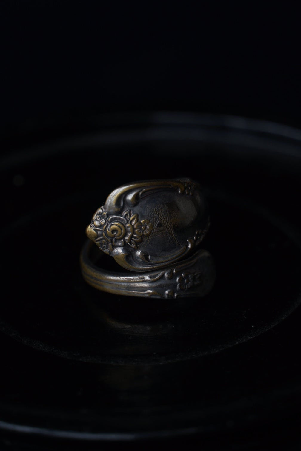 1930's Silver Initial”A” Floral Spoon ring