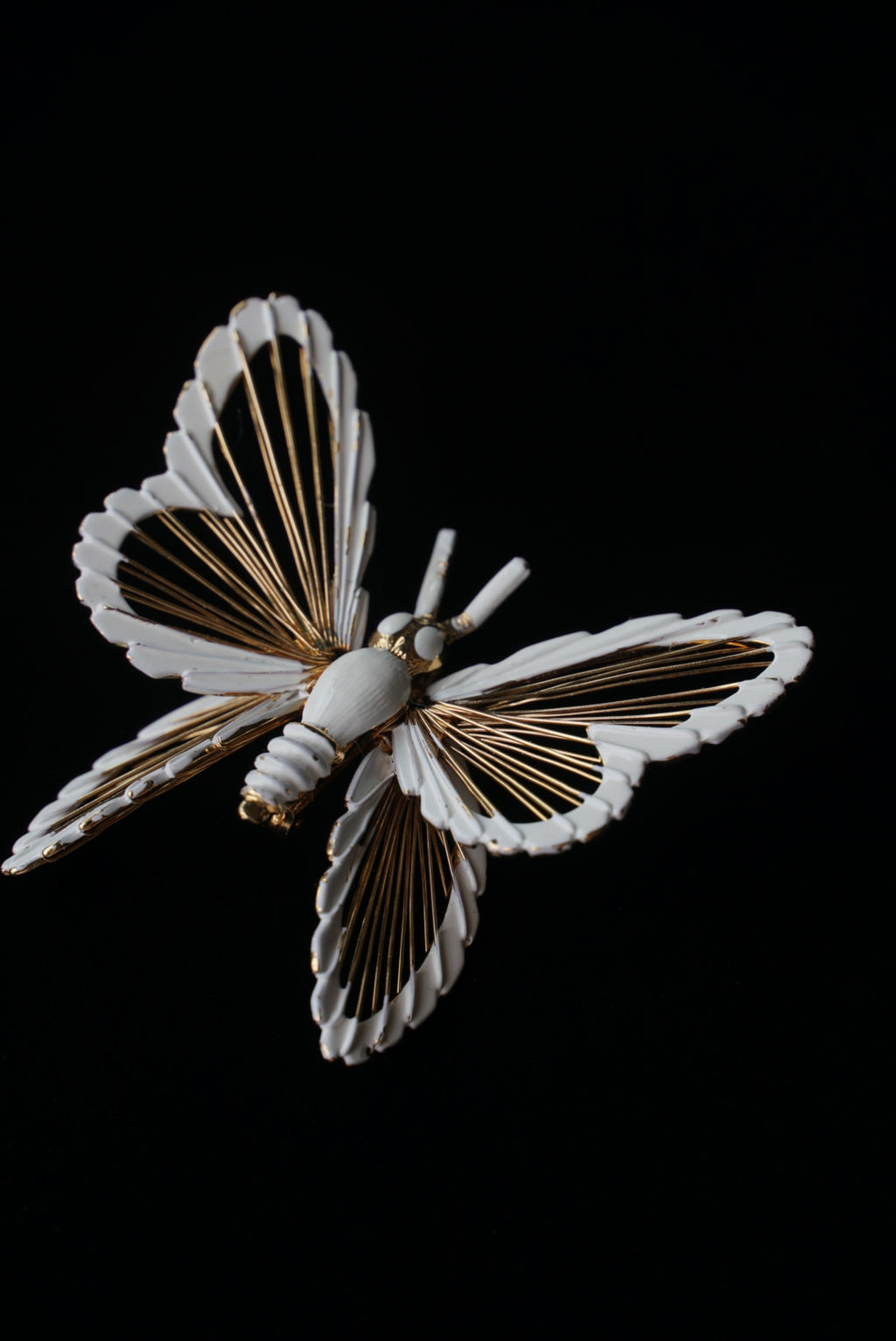 Vintage MONET Butterfly White Enamel Brooch