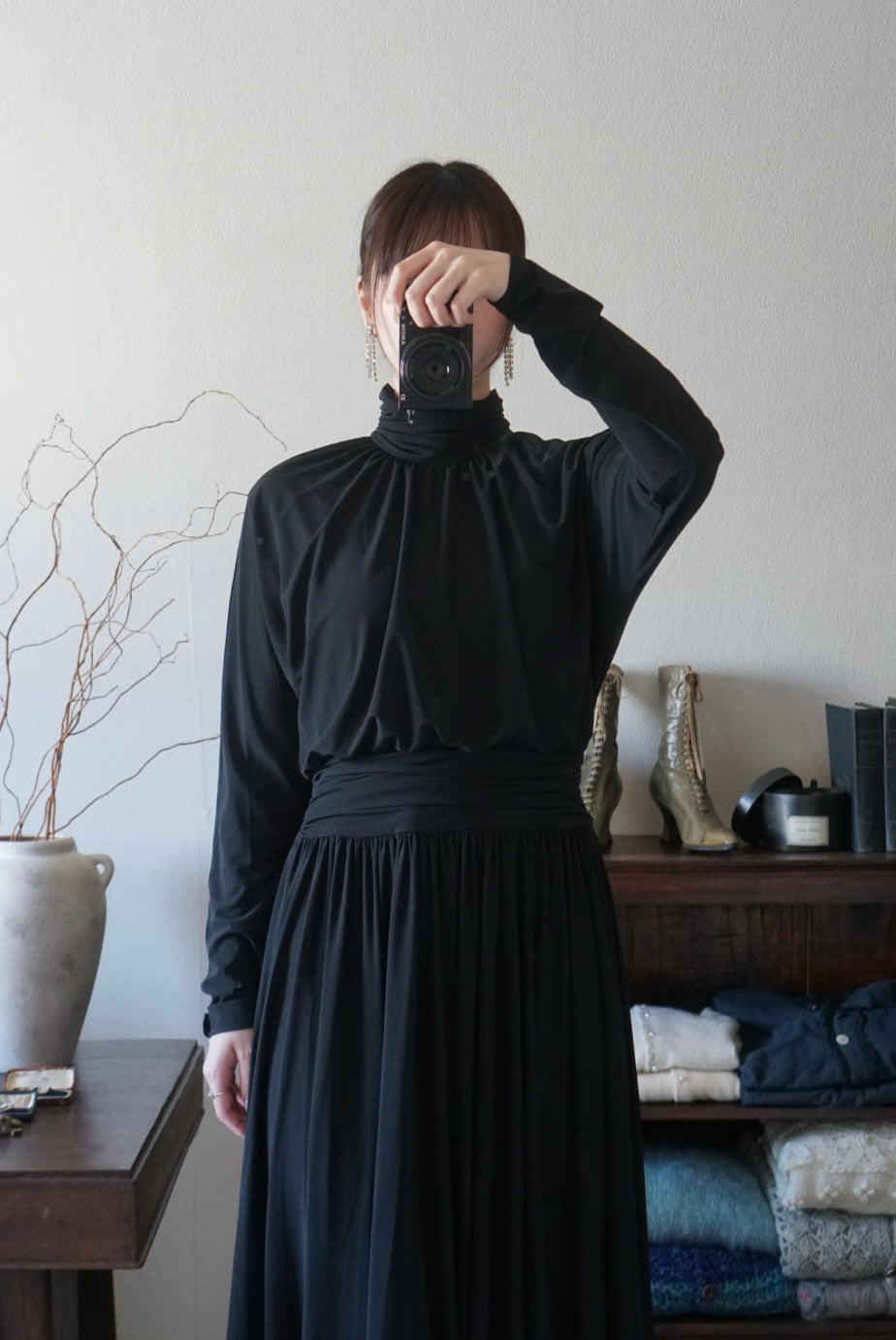 1980's Black High Neck Dress
