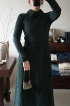 1970's Rib Knit×Suede Dress